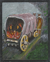 Wóz cygański - olej, pilśnia,30x37 cm